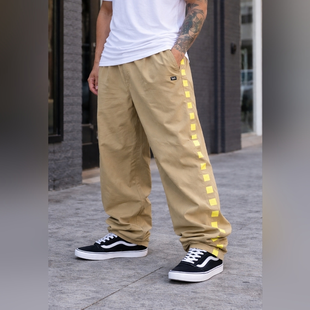 Vans Ronnie Track Pants Khaki Yellow Checker Loose Fit Baggy Size Medium New